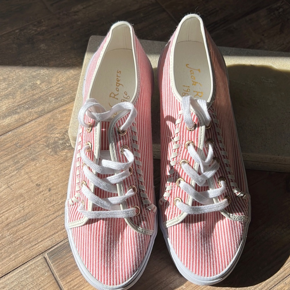 Jack Rogers - NEW Carter Seersucker red stripe canvas sneaker